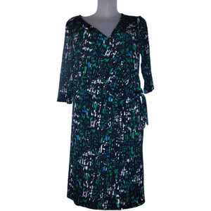 Apt. 9 Women's Black Green Abstract Print V-Neck Faux Wrap Dress Size S BG 11